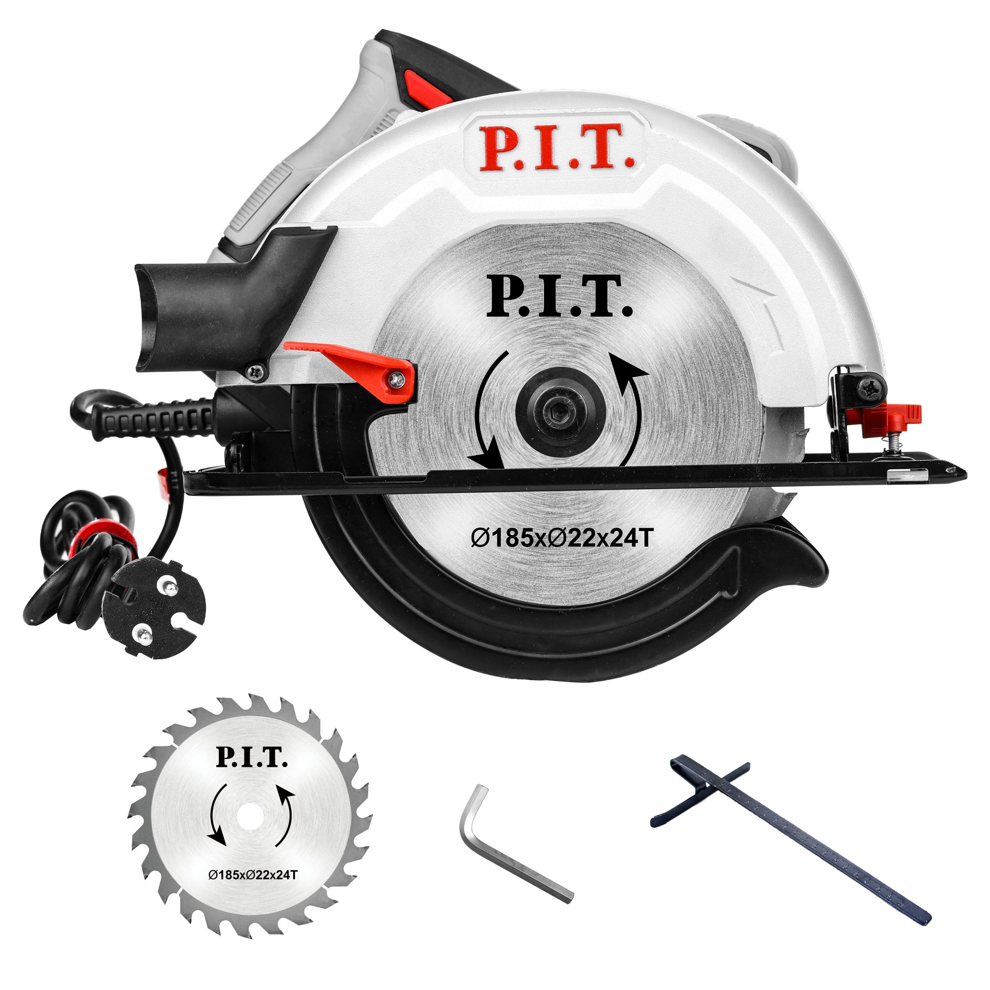 Пила циркулярная электрич. P.I.T. PKS185-C3 1400Вт, 5500об/мин, диск 185х20мм, пропил 42/60мм, 45°