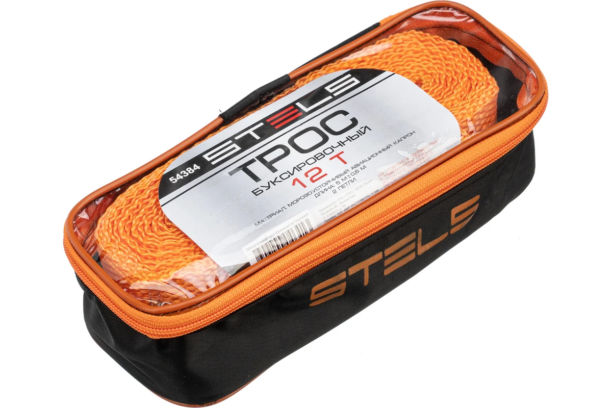 Трос буксировочный 12 тонн, 2 петли, сумка на молнии, Россия // Stels