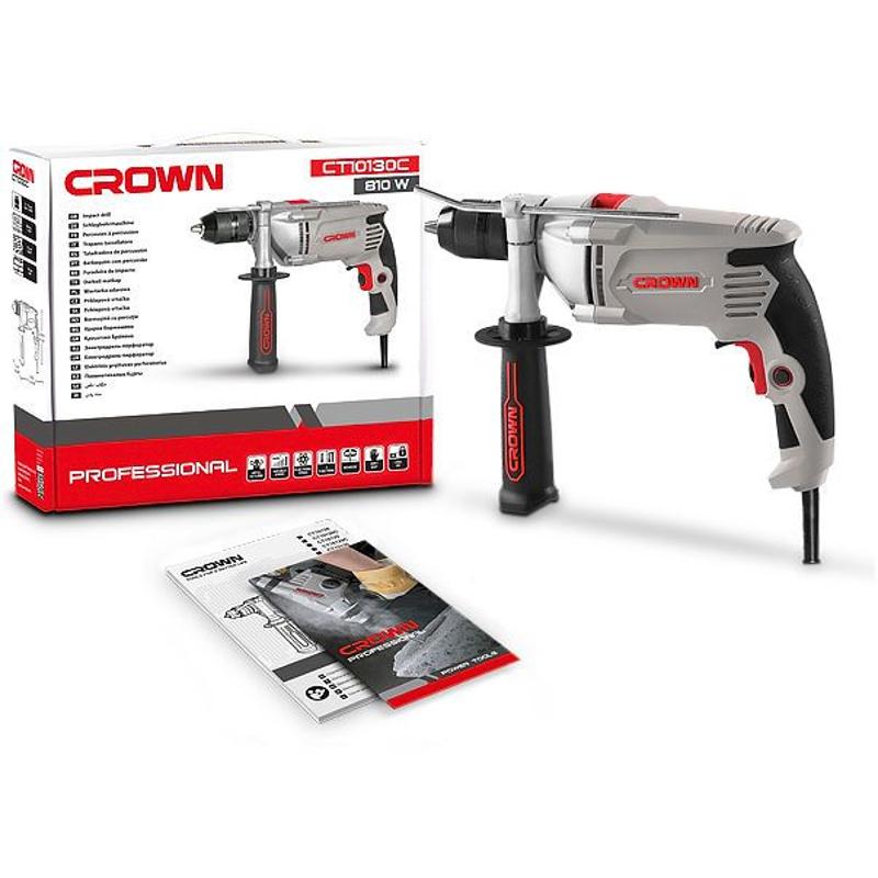 Дрель ударная CROWN CT10130C 810Вт, 0-2800 об/мин, бзп до 13мм, вес 2,2 кг
