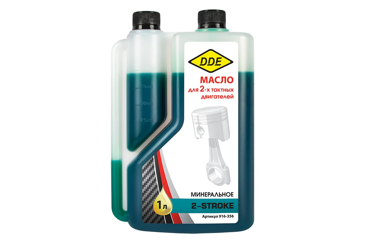 Масло DDE 2-тактное минеральное, 1 л, зелёное, стандарт API TB, с дозатором							