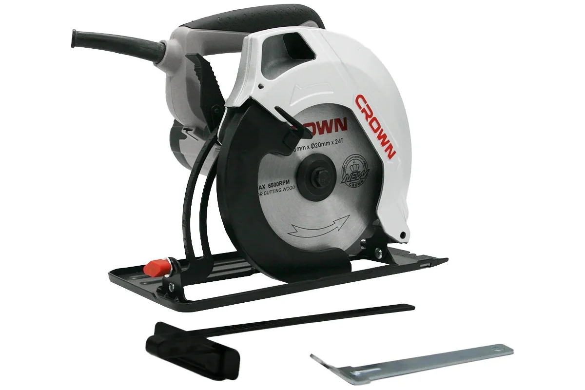 Дисковая пила CROWN CT15187-165, 1,2кВт, диск Ø165х20мм, пропил 90° 54мм/45° 38мм,3,9кг