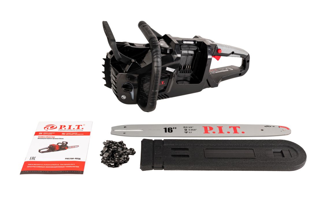 Пила цепная аккум. бесщёточная P.I.T. PKE20H-405A SOLO (40В(20В+20В), 16"/405 мм, скор. цепи 20м/с)