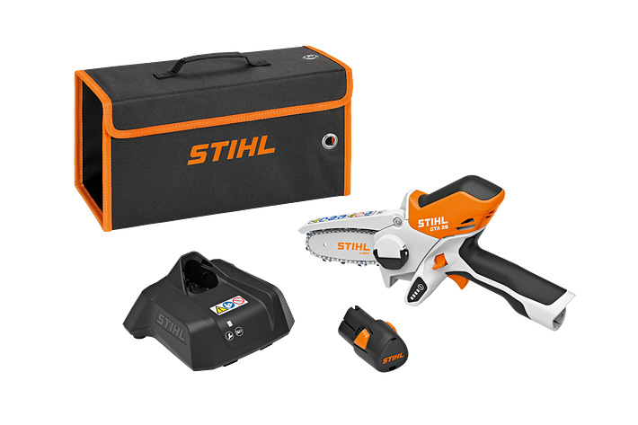 Аккумуляторная пила STIHL GTA26 (AS2, AL1), 1 акк.10,8В, шина10см, цепь28х1/4"х1.1, масло50мл, 1.2кг