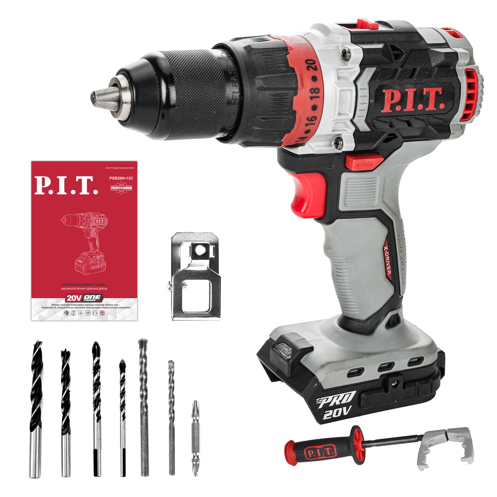Дрель ударная аккум. бесщёточная P.I.T. PSB20H-13C X-DRIVER SOLO (20В, 110Нм, мет патрон 13мм, 2ск)