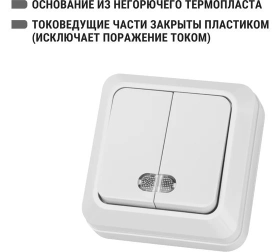 Выключатель 2-кл. открытой установки с подсветкой IP20 10А, белый "Ладога" TDM*