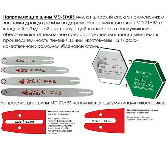 Шина для электро и бензопил 52звх3/8х1,3 // MD-STARS
