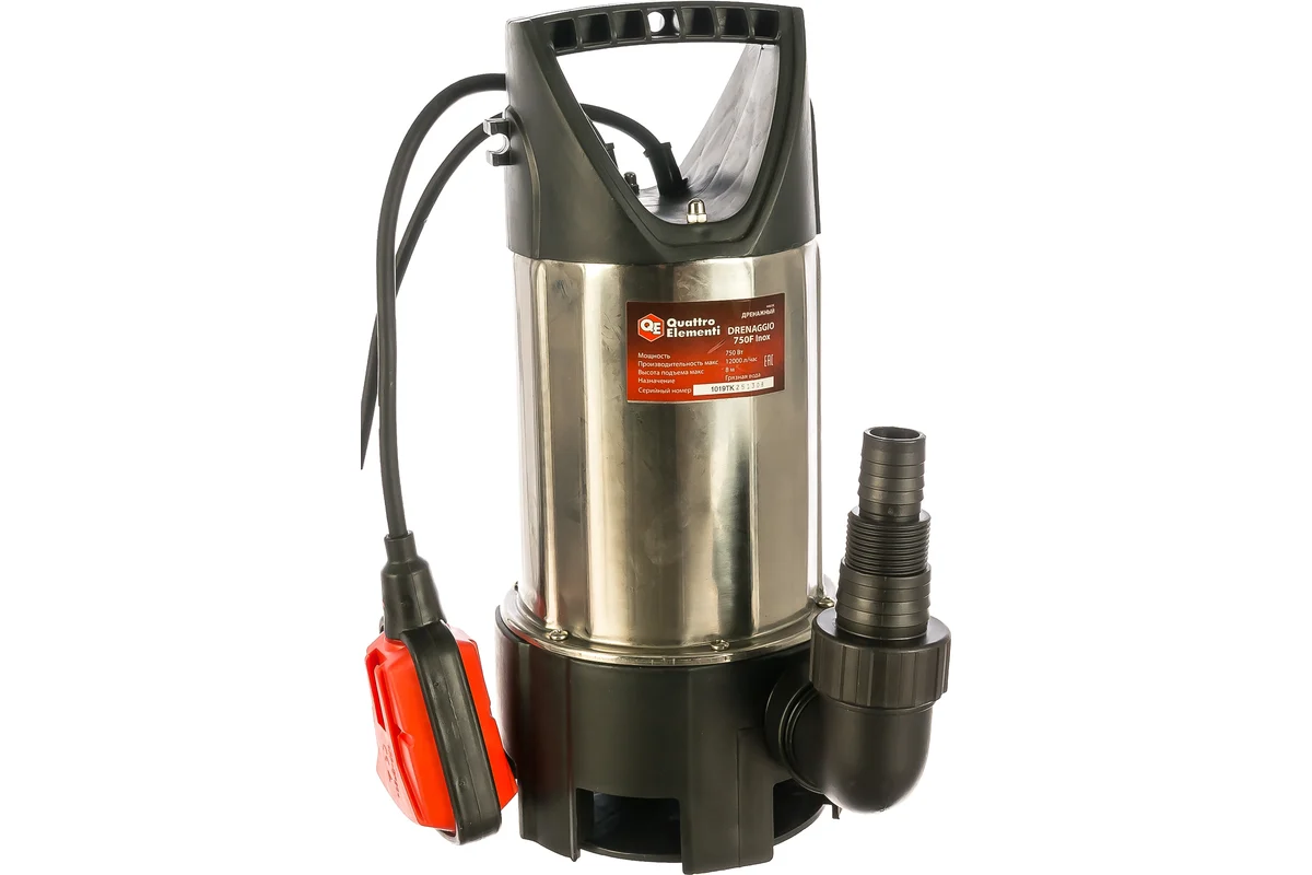 Дренажный насос QUATTRO ELEMENTI Drenaggio  750 F Inox (750 Вт, 12000 л/ч, для грязной, 7.5 м, 5,0 к