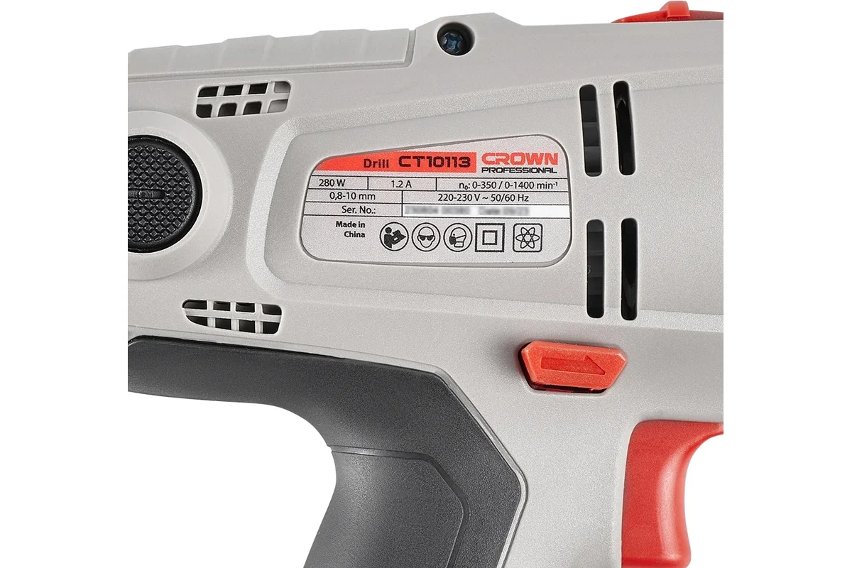 Шуруповерт сетевой CROWN CT10113, 280 Вт, 0-350/0-1400 об/мин, БЗП 10 мм, 0,8-22 Nm