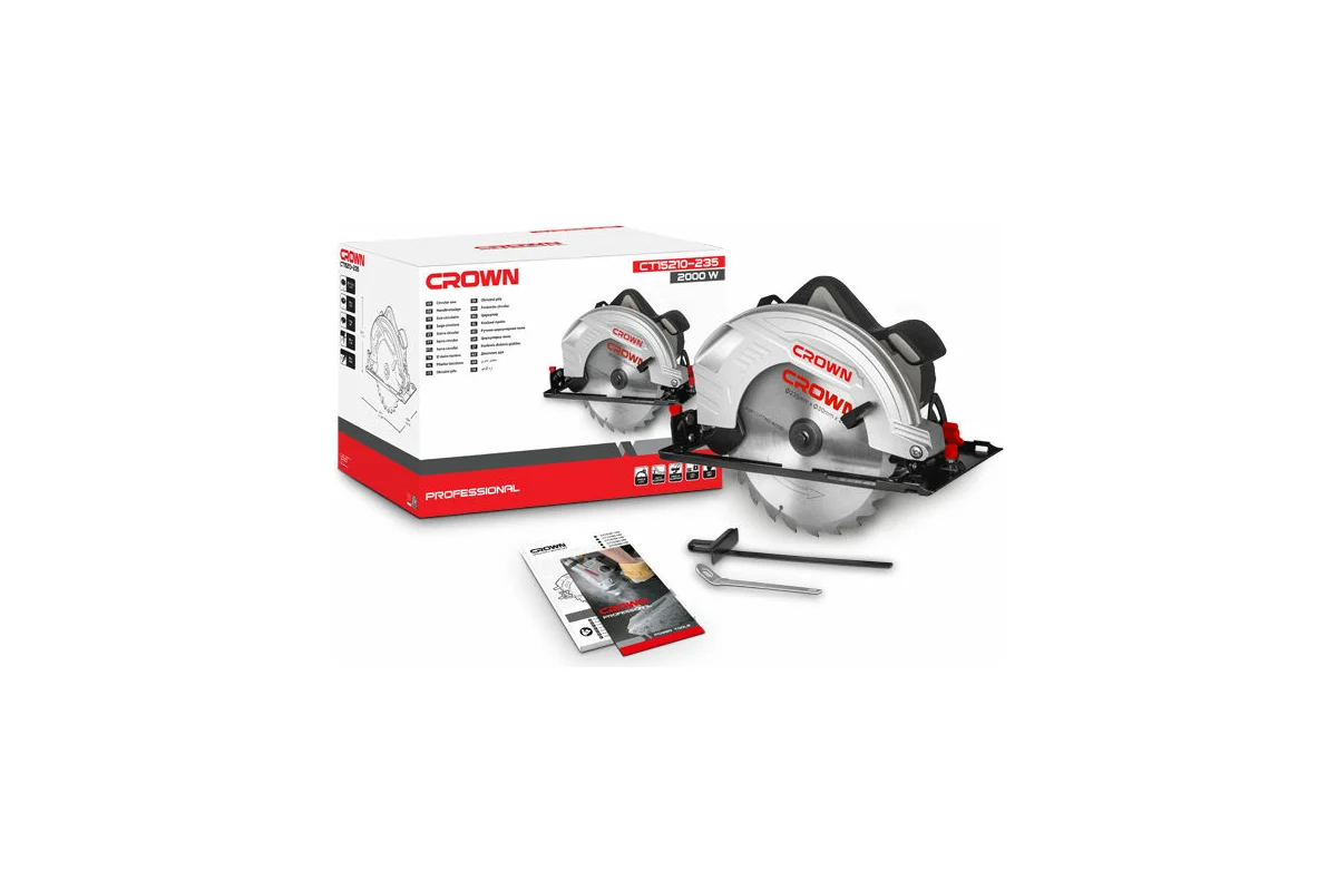 Дисковая пила CROWN CT15210-235, 2,0кВт, пропил 85мм, диск 235х30мм, 4500об/мин