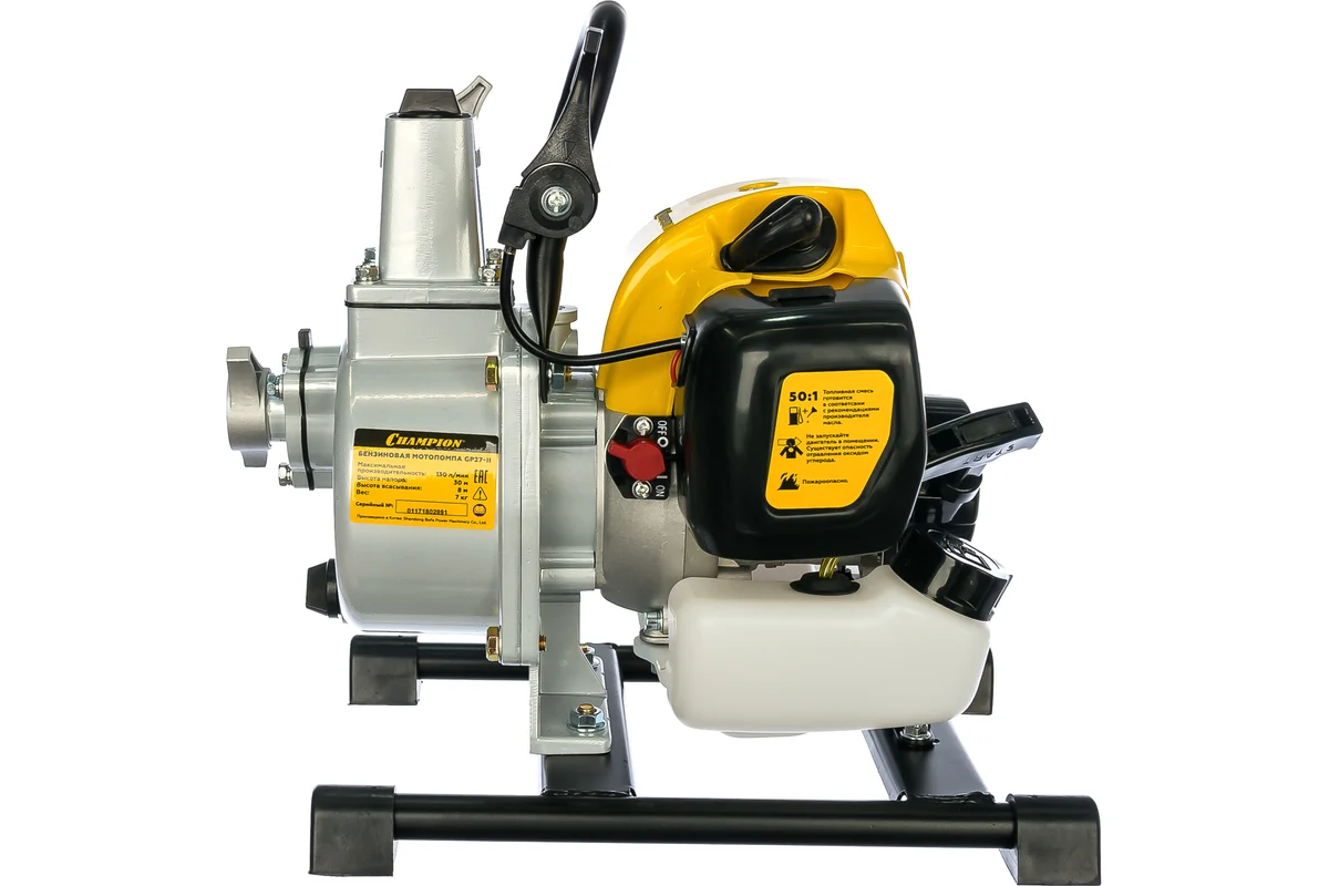 Мотопомпа CHAMPION  GP27-II, 1,22 л/с, 130л/мин 8/30м, 7кг, 1", легкий старт