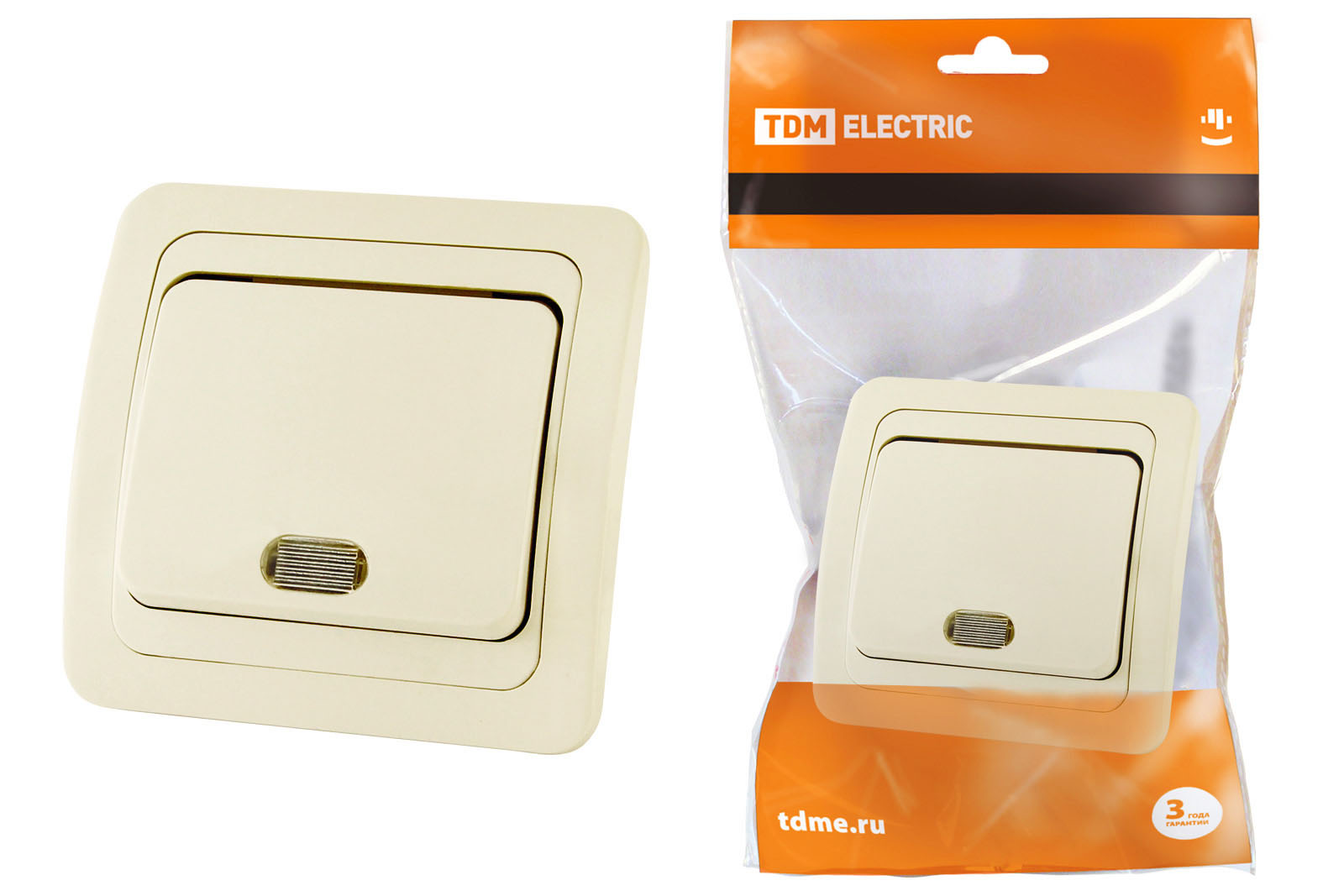 Выключатель 1-кл. с подсветкой 10А сл. кость "Валдай" TDM*
