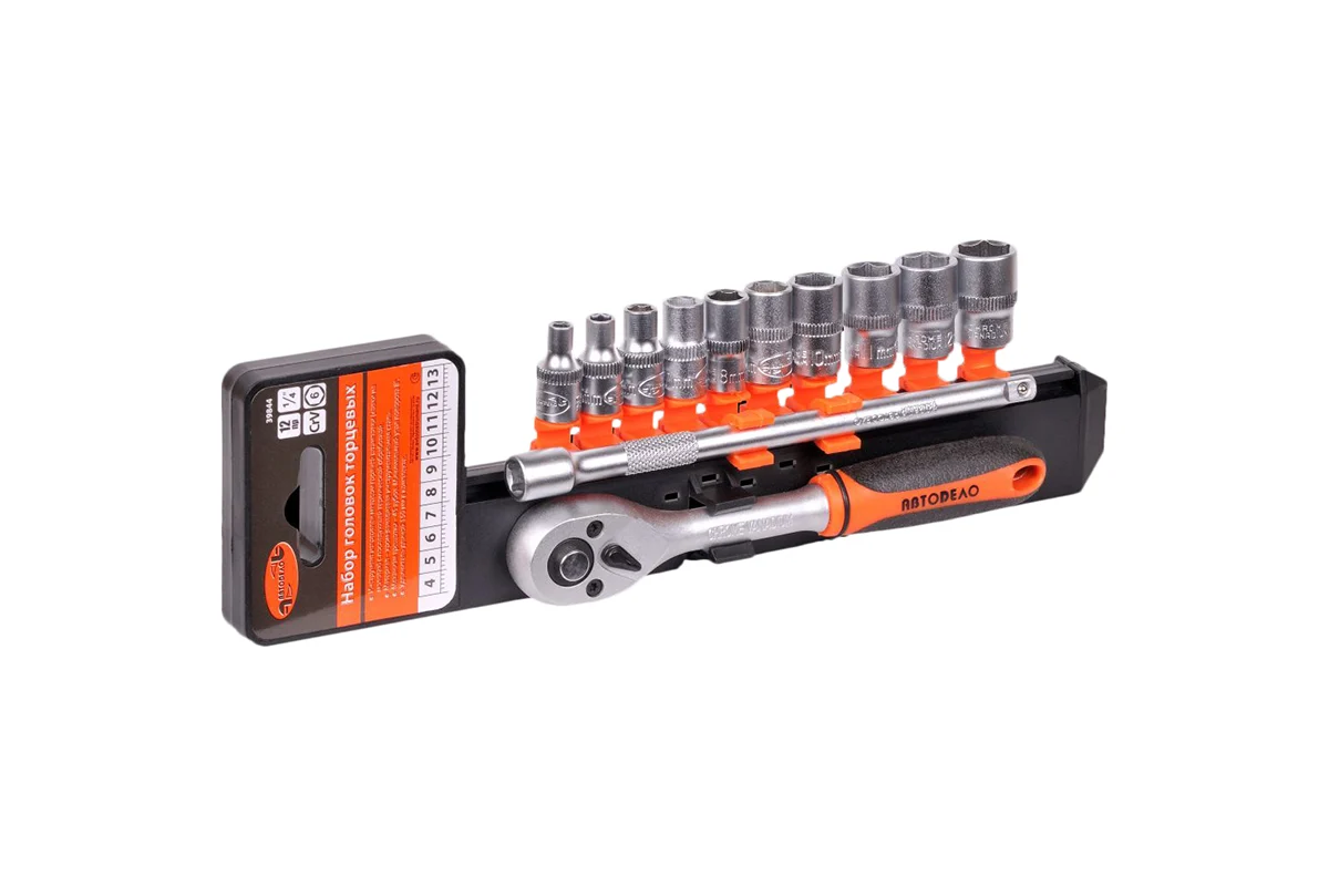 Набор головок торцевых 1/4" 12пр. с трещоткой и удлинителем  //АВТОДЕЛО