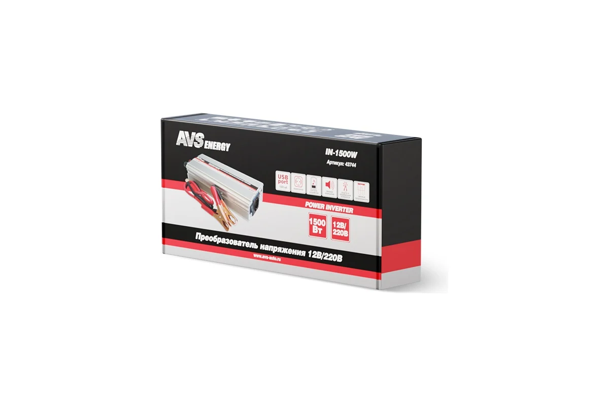 Инвертор автомобильный 12/220V AVS IN-1500W