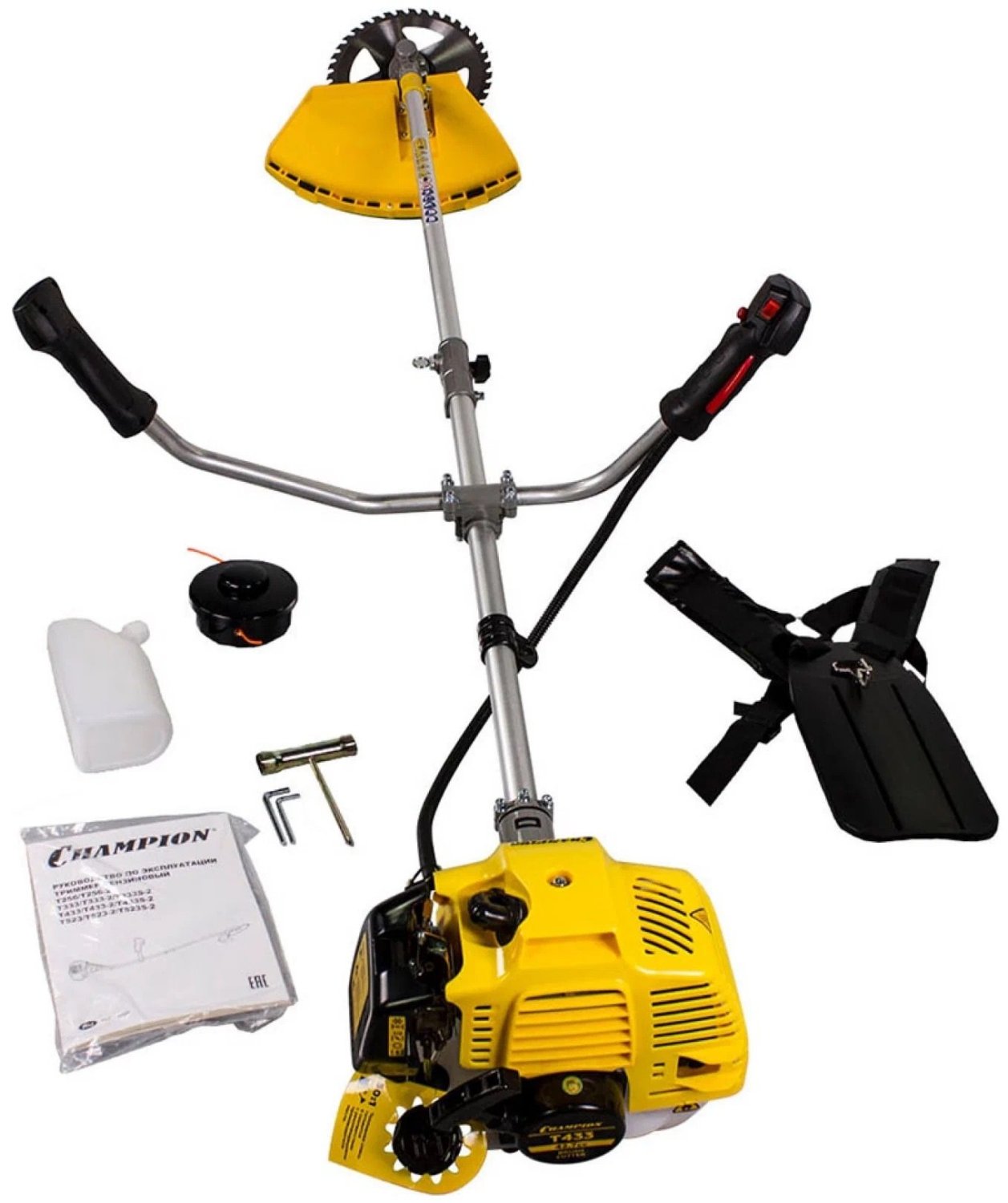 Бензотриммер CHAMPION T 433,1,25 кВт, разъемн, пр. штанга, 42,7 см2, вело-руль, легк. старт, 8,2 кг