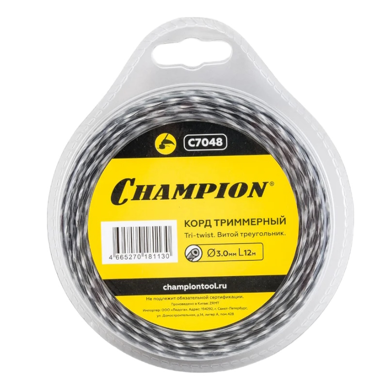 Корд трим.CHAMPION  Tri-twist 3.0мм*12м (витой треугольник)