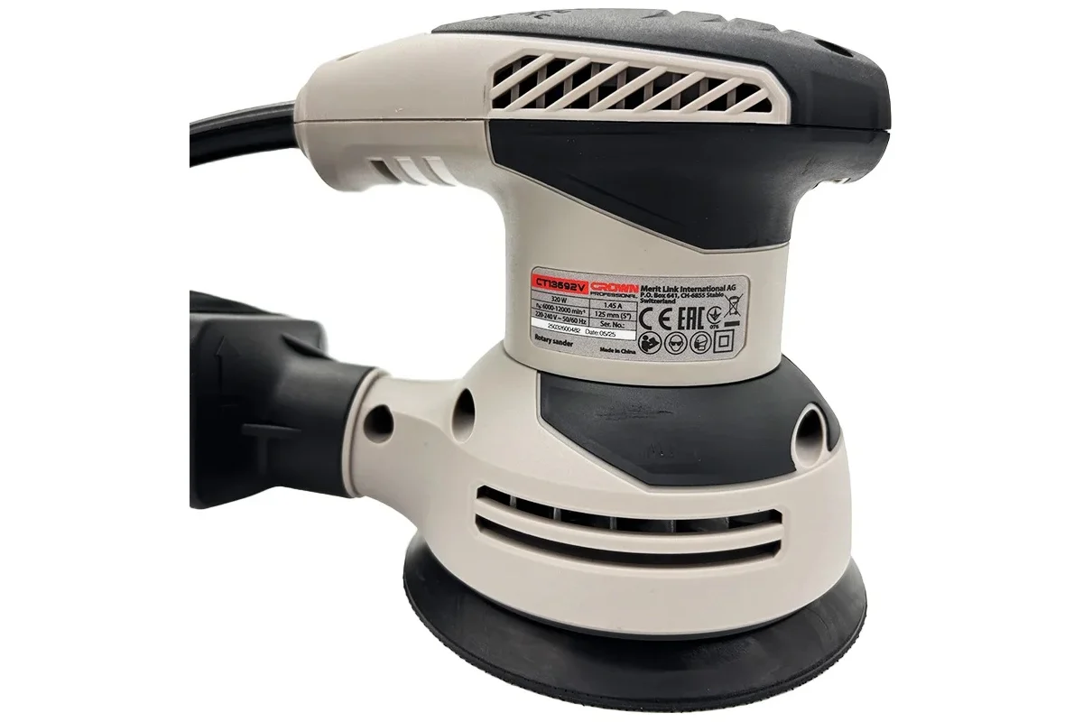 Эксцентриковая шлифовальная машина CROWN CT13692V, Ø125 мм, 320 Вт, 6000-12000 об/мин