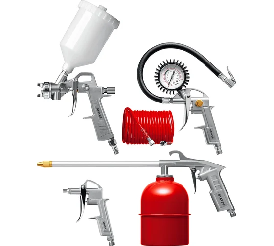 Набор пневматический:краскораспылитель с бачком,пистолеты 5пр. STAYER