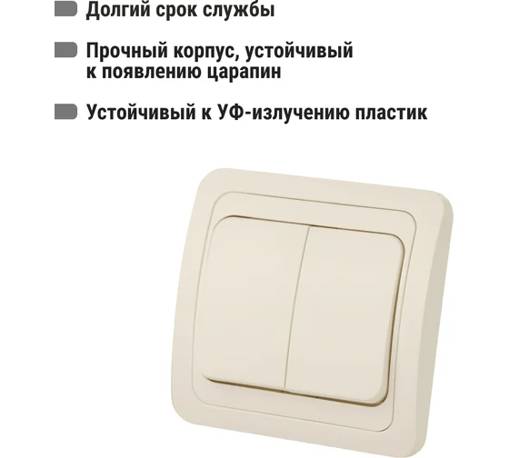 Выключатель 2-кл. 10А сл. кость "Валдай" TDM*