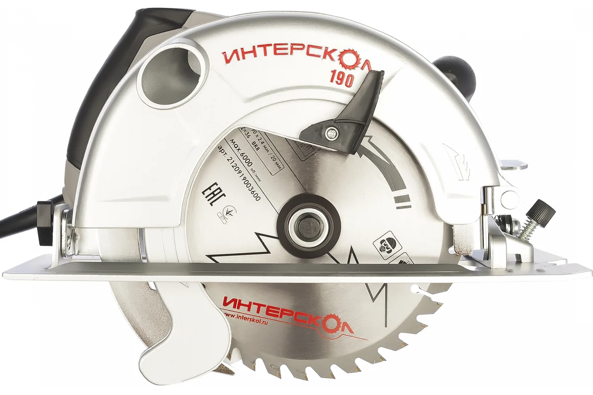 ДП-190/1600М ИНТЕРСКОЛ Дисковая пила 1,6кВт, диск 190х20мм, гл.пропила 63мм,