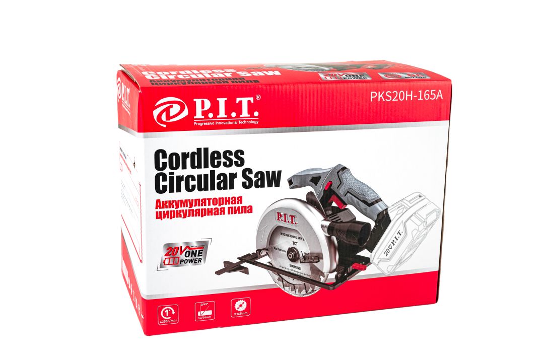 Пила циркулярная аккум. P.I.T. PKS20H-165A SOLO (20В, диск 165мм, пропил 52мм, 4300об/мин, накл.45°)