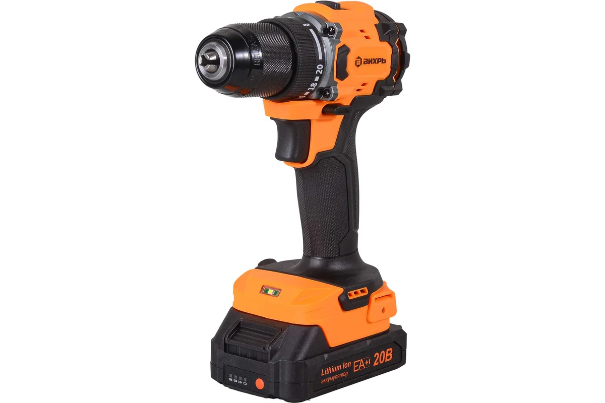 Дрель-шуруповерт аккумуляторная ДА-20Л-2К/БП (2,0 А/ч) (бесщеточный двигатель, 70Нм) Вихрь