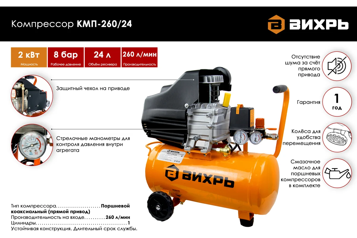 Компрессор Вихрь КМП-260/24