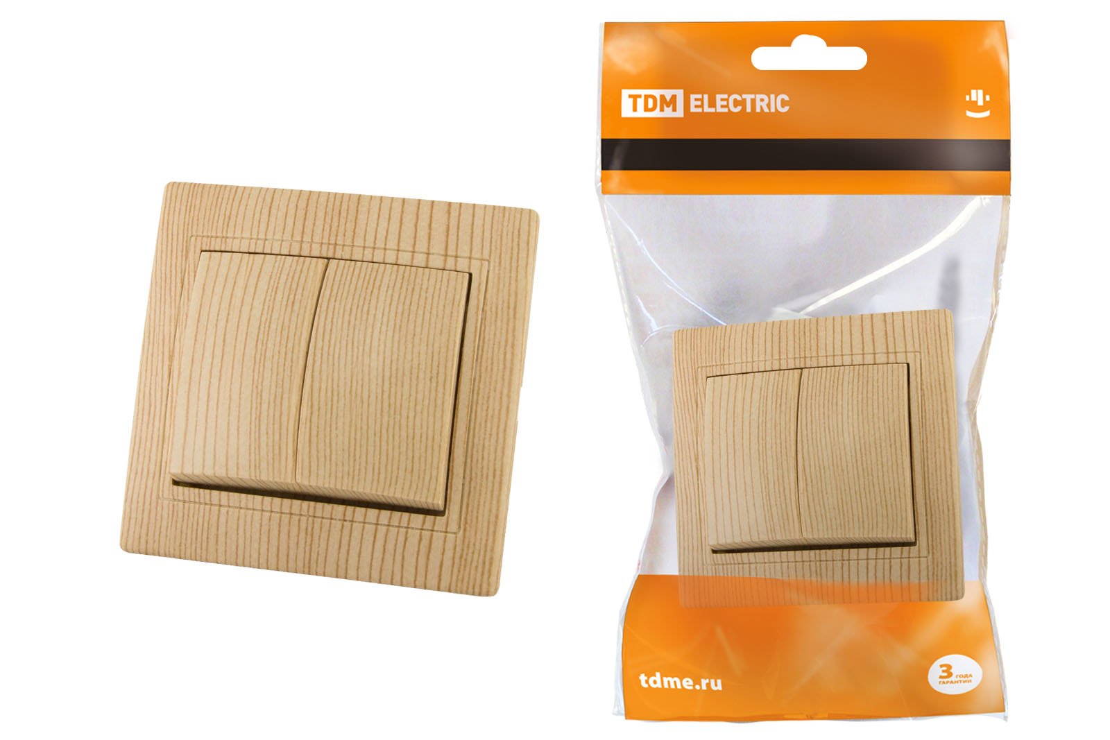 Выключатель 2 кл. 10А "ЭКО" (сосна) "Таймыр" TDM*