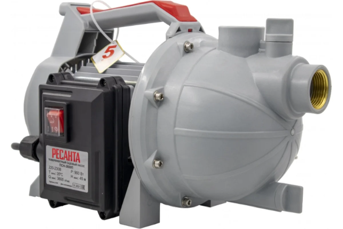 Поверхностный насос Ресанта ПСН-3600П 900Вт,в/п45м, 60л/мин,г/в 9м, 1"