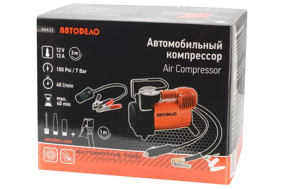 Автокомпрессор Автоdело 12 В, 10.5 атм, 40 л/мин