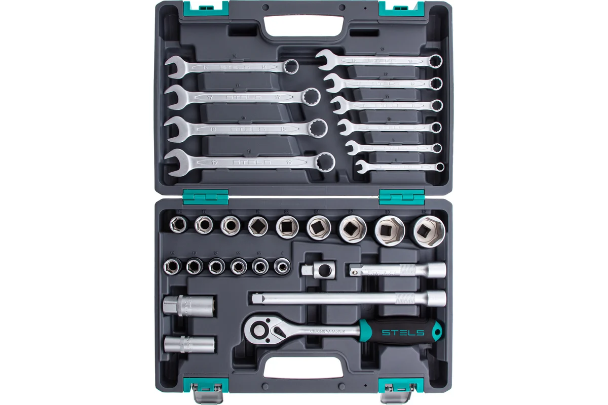 Набор инструмента 1/2", пластиковый кейс 31 предмет,  STELS  
