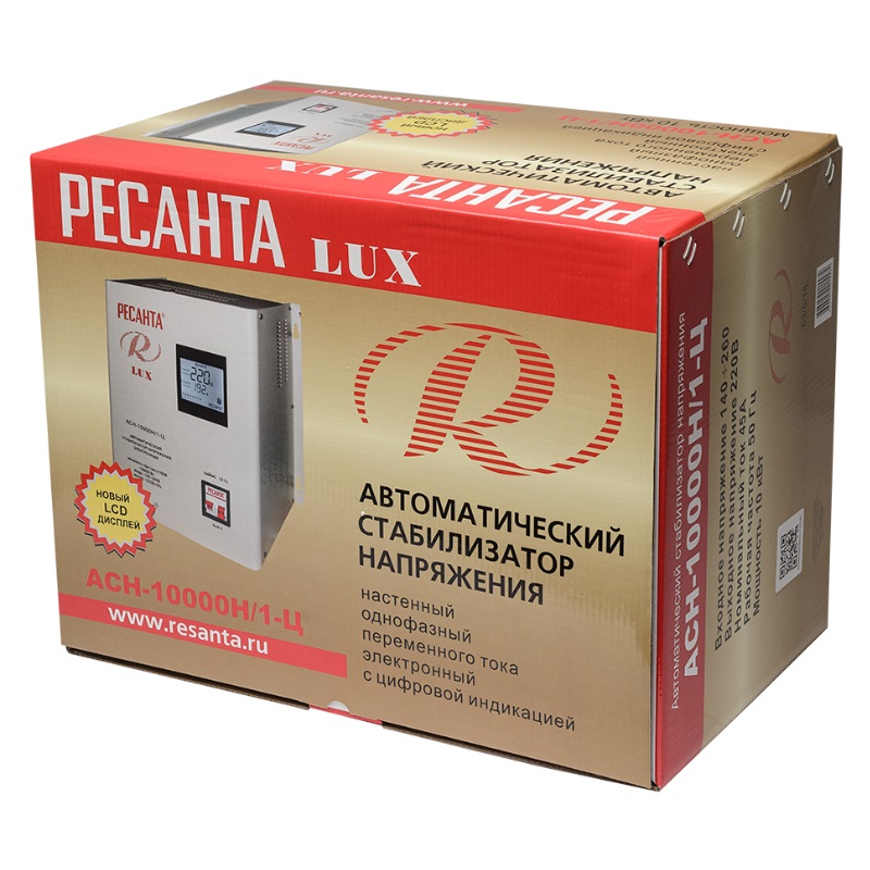 РЕСАНТА LUX АСН-10 000 Н/1-Ц Стабилизатор напряжения, 1ф ном.мощн.10кВт, входн.напряжен.140-260В,