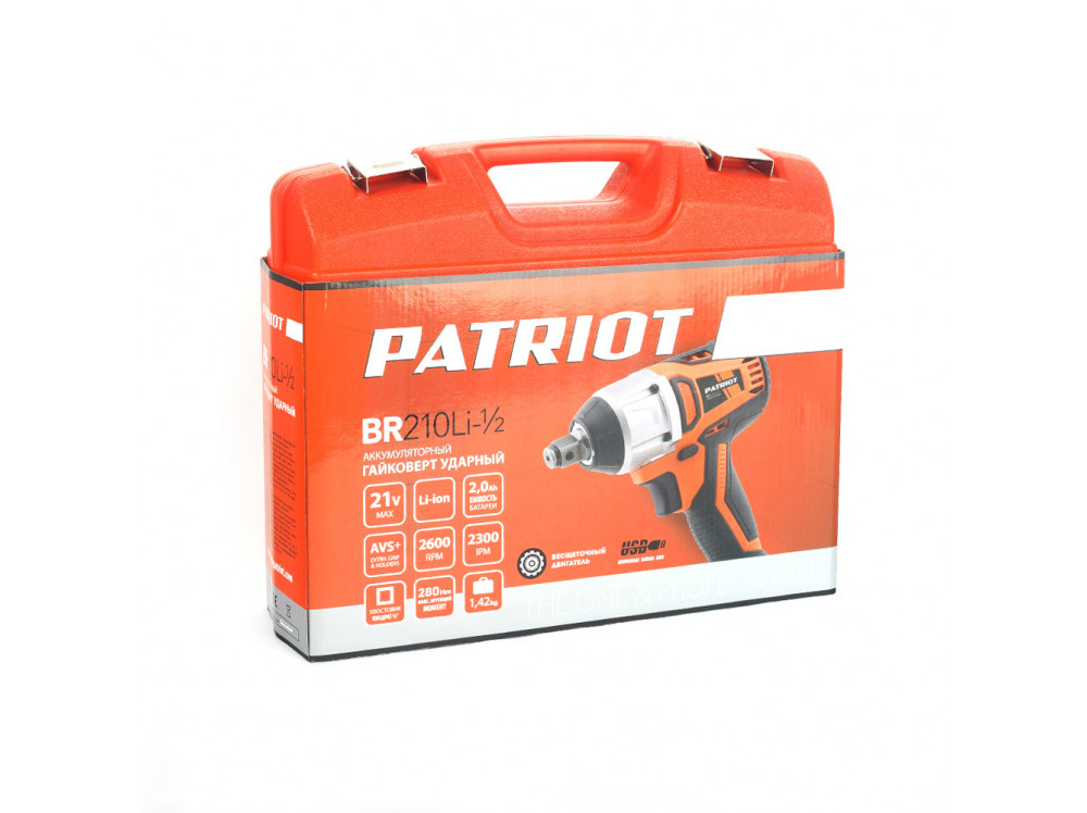 Гайковерт ударный аккумуляторный PATRIOT BR 210Li 1/2 UES BL, две АКБ  Li-ion, 18В, 2,0 Ач, 280Нм, п
