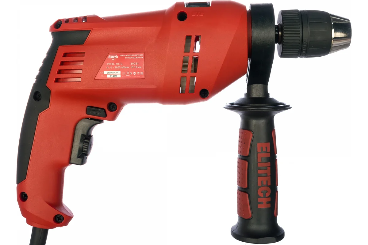 ELITECH ДУ 800РЭК Дрель ударная,800Вт,БЗП-13мм,0-2800об\м,2.2кг,чем