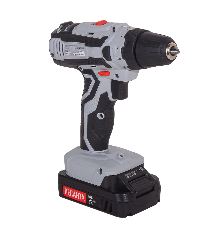 Дрель-шуруповерт аккумуляторная ДА-18-2ЛК Ресанта, 18В 2х2,0 Ач Li-ion, 50Нм, БЗП