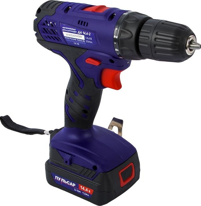Дрель аккумуляторная ПУЛЬСАР ДА 14,4-2 (14,4В, 35Hm, Li-on, 1,5Ah, 2акк, 2,2 кг, кейс) (792-698)