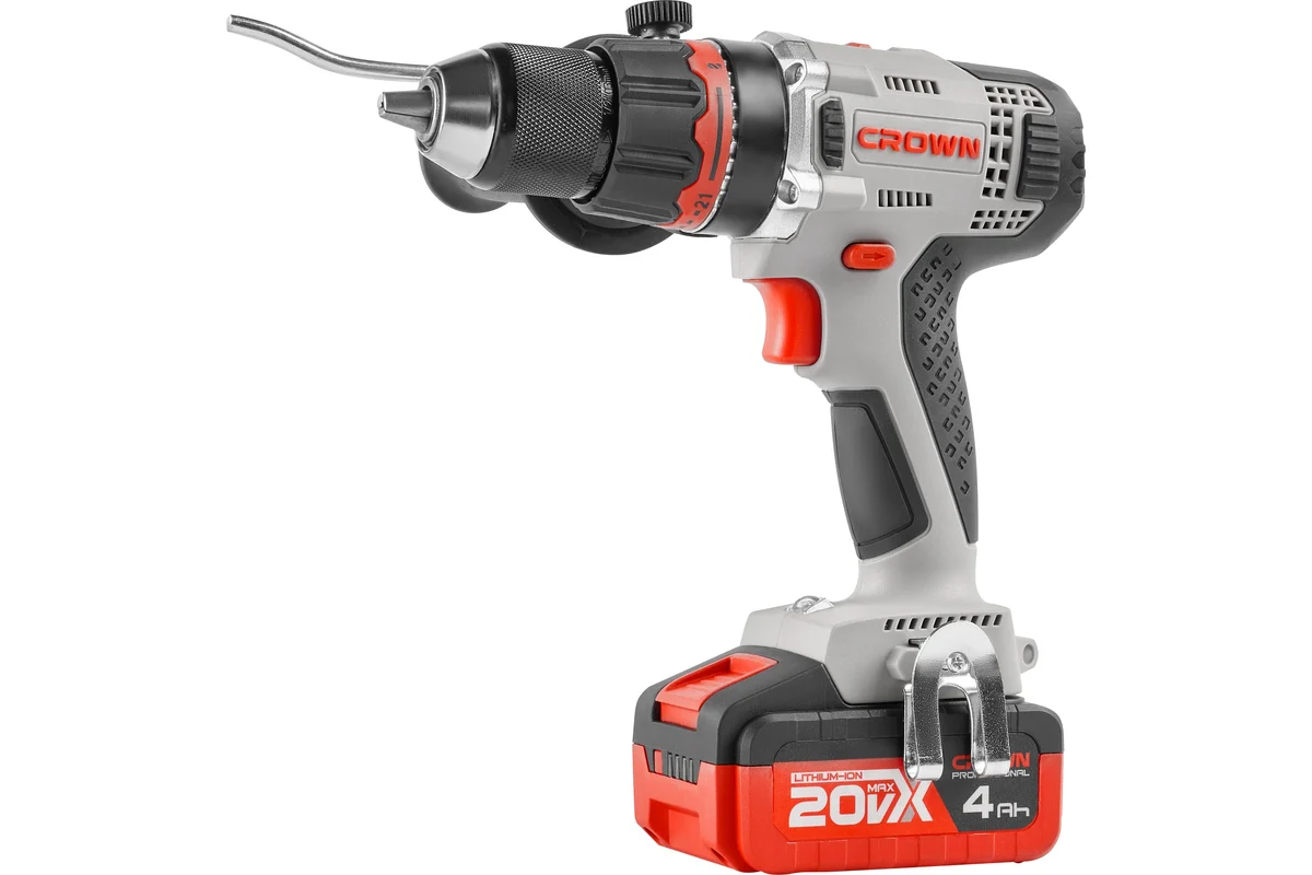 Аккумуляторный шуруповерт CROWN CT21076HMX-4 BMC, 20В, 2х4АчLi, БЗП 13мм,60/40Нм, 1,56кг