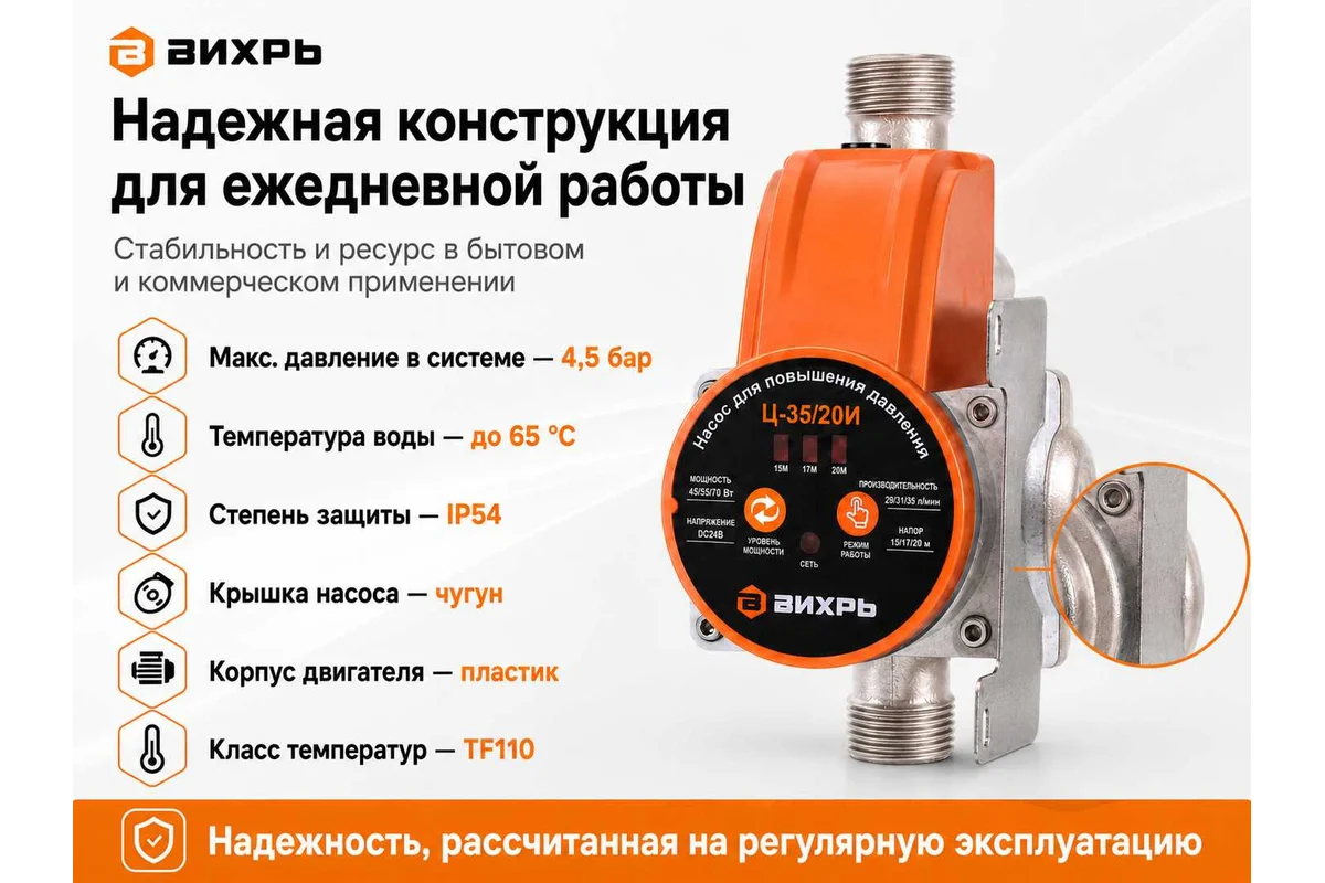 Насос для повышения давления Ц-35/20И с двигателем на постоянных магнитах Вихрь