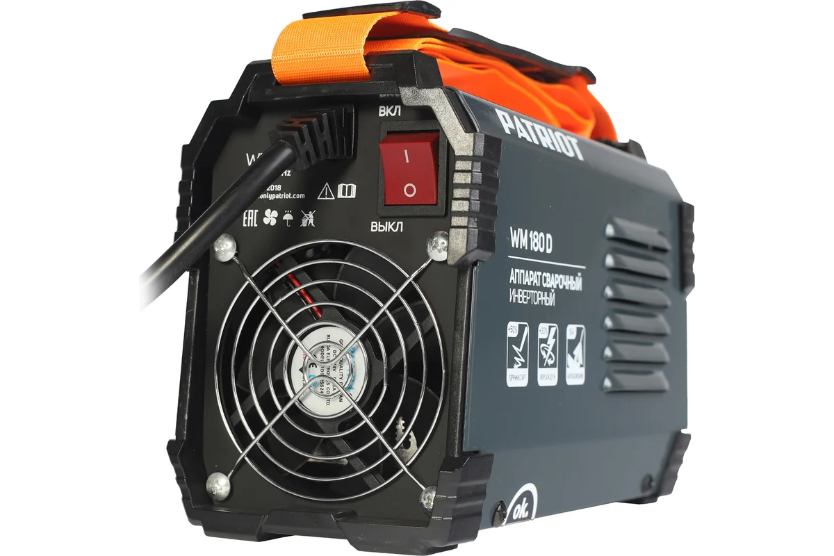 Аппарат сварочный инверторный PATRIOT WM180D MMA,вход напряжение:1ф,140-240В;сварочный ток макс:180А