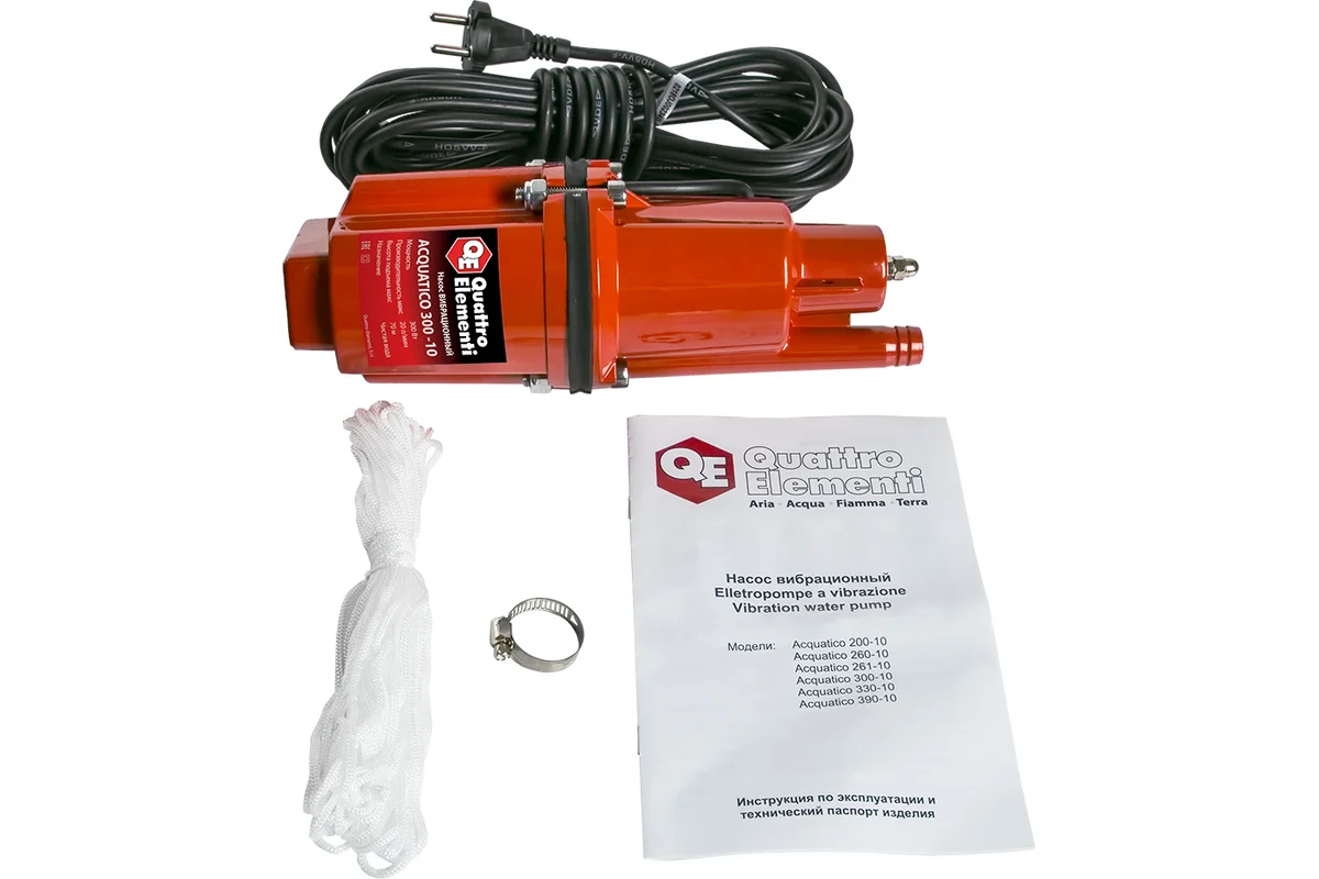 Вибрационный насос QUATTRO ELEMENTI Acquatico 300-10 (300 Вт, 1200 л/ч, для чистой, 70м, кабель10 м,
