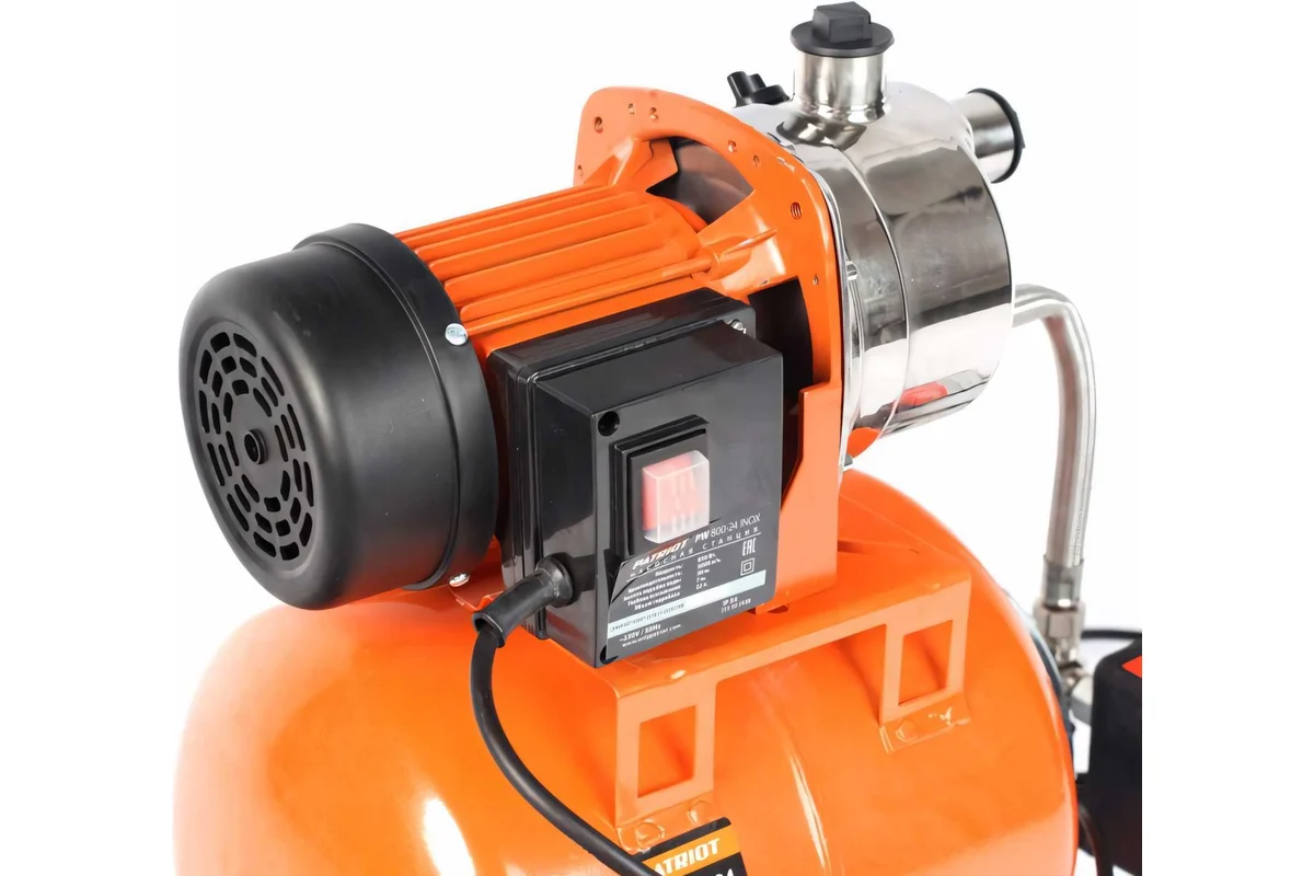 Насосная станция PATRIOT PW 850-24 INOX, насосная часть - нерж. сталь, бак 24 л, 850 Вт, 3000 л/час.