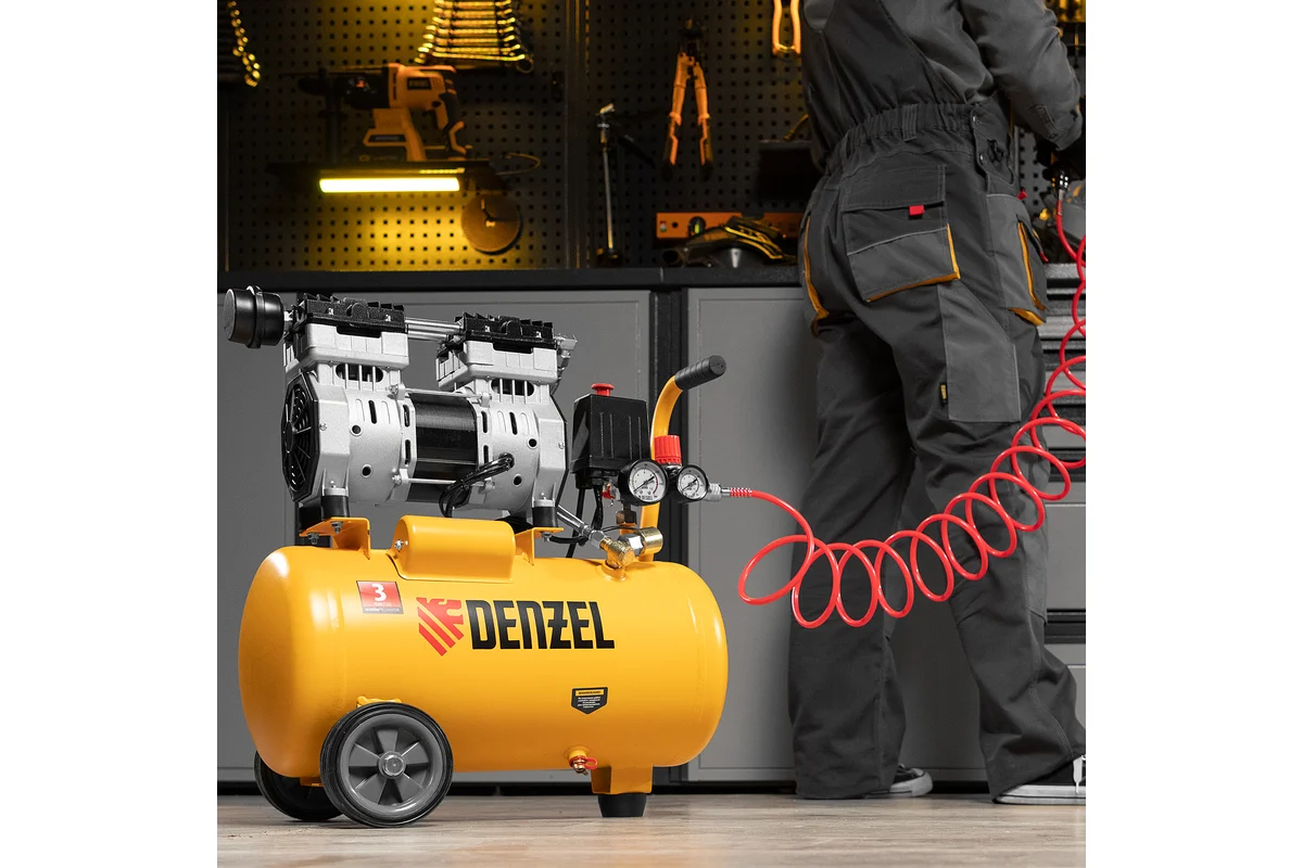 Компрессор DLS950/24 безмаслянный малошумный  950 Вт, 165 л/мин,ресивер 24 л// Denzel