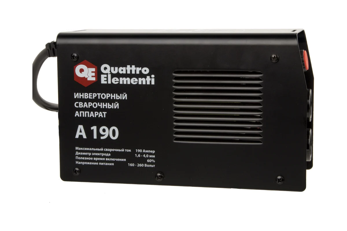 Аппарат электродной сварки, инвертор QUATTRO ELEMENTI A 190 (190 А, ПВ 60%, до 4.0 мм, 3.6 кг, 160-2