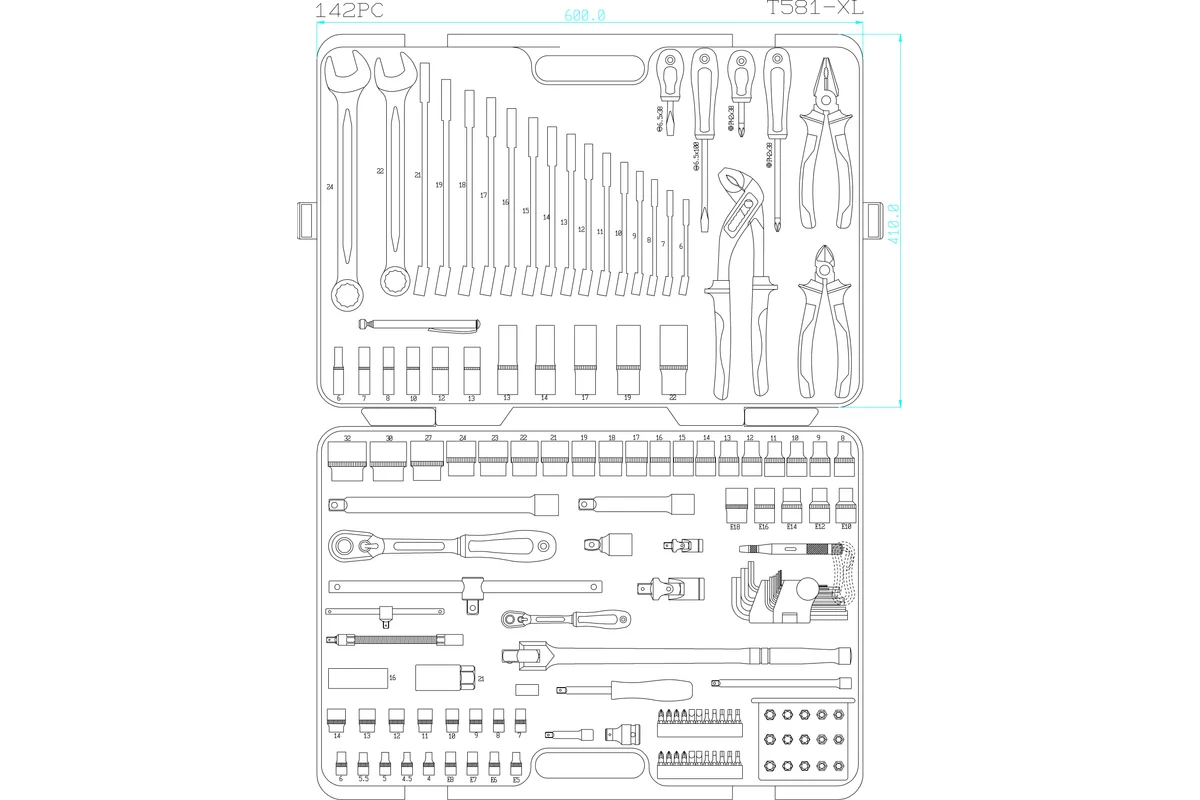 JonnesWay S04H524142S Набор инструмента универсальный 1/4", 1/2"DR, 142 предмета