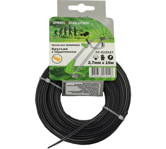 Леска круглая с сердечником 2.7 мм, 15 м, 100% нейлон для триммера Green Revolution