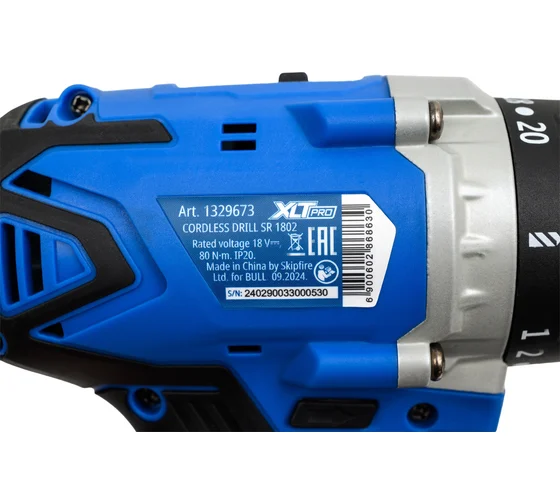 Аккум. дрель-шуруповерт BULL SR 1802 в чем. БЕСЩЕТ., 18 В, 80 Н*м, 2*4 А*ч акб, БЗП(мет.) 13 мм 