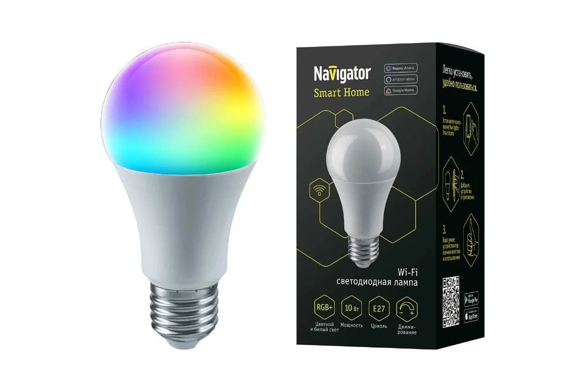 Navigator wi-fi лампа св/д 10W (800lm) NLL-A60-10-230-RGBWWW-E27-WiFi, 14554