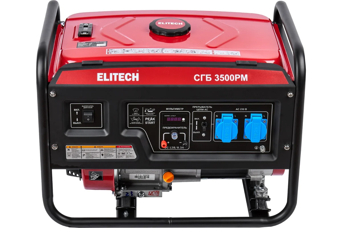 ELITECH СГБ 3500РМ Генератор бен,4-т,мак3/ном2.8кВт,230В-12.7А/12В-8.3А,2роз230В-16А,т/б-15л,45.5кг,