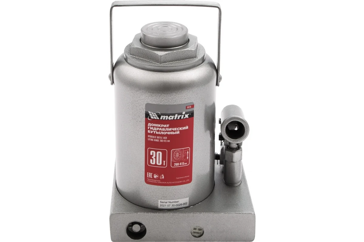 Домкрат гидравлический бутылочный, 30 т, h подъема 260-415 мм// Matrix