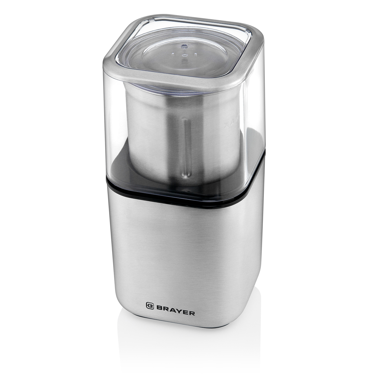 1180BR Кофемолка BRAYER, 2 ножа для мяг. и твер., 70 г.,Мощн. 200 Вт, нерж. корп, нажатием на крышку