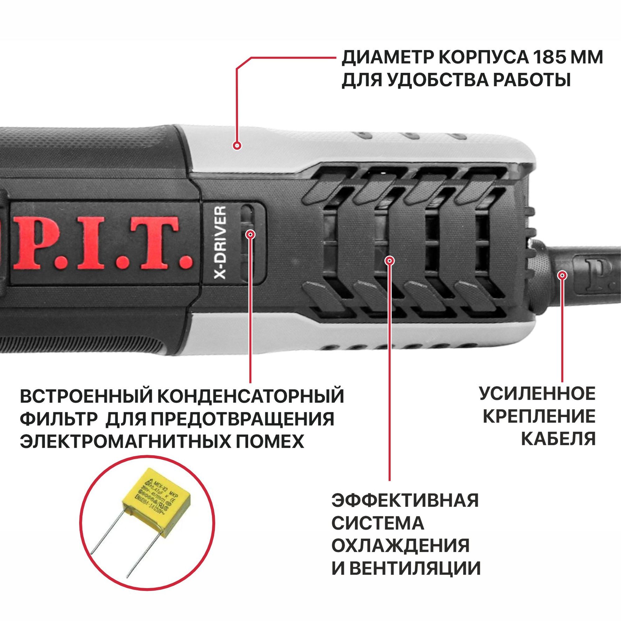 Шлифмашина угловая электрич. P.I.T. PWS125-C10 950Вт, 125мм, 11000об/мин, М14, компаунд, подшипник